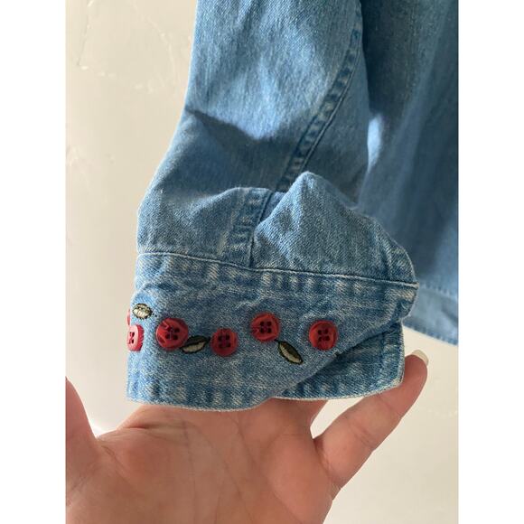 Christopher and Banks Denim Button Down Embroidered Apples in a Basket Shirt - Picture 7 of 7